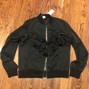 Black ruffle bomber jacket